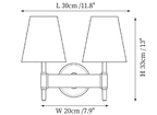 Clérachic wall light dimension drawing, 2 of 2, every measurement marked in centimetres and inches.