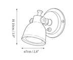 Clérachic wall light dimension drawing, every measurement marked in centimetres and inches.