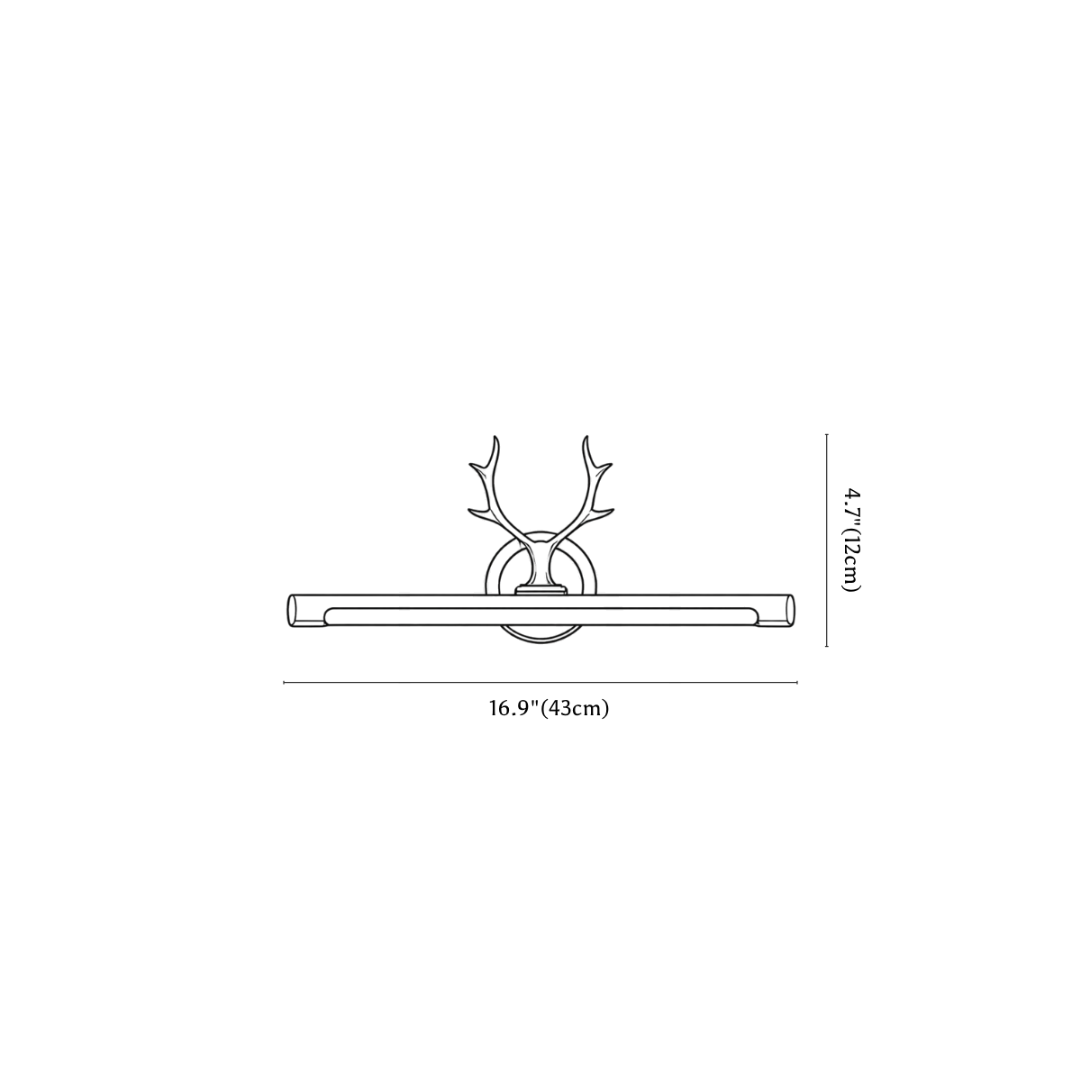 Clérachic wall light dimension drawing, 1 of 2, every measurement marked in centimetres and inches.