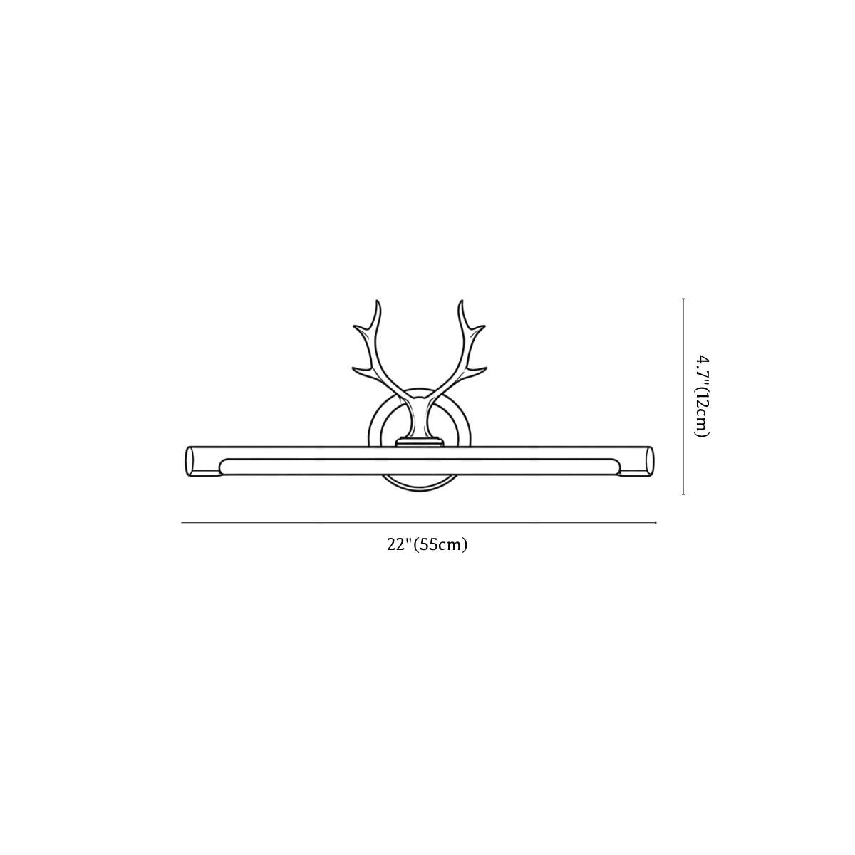 Clérachic wall light dimension drawing, 2 of 2, every measurement marked in centimetres and inches.