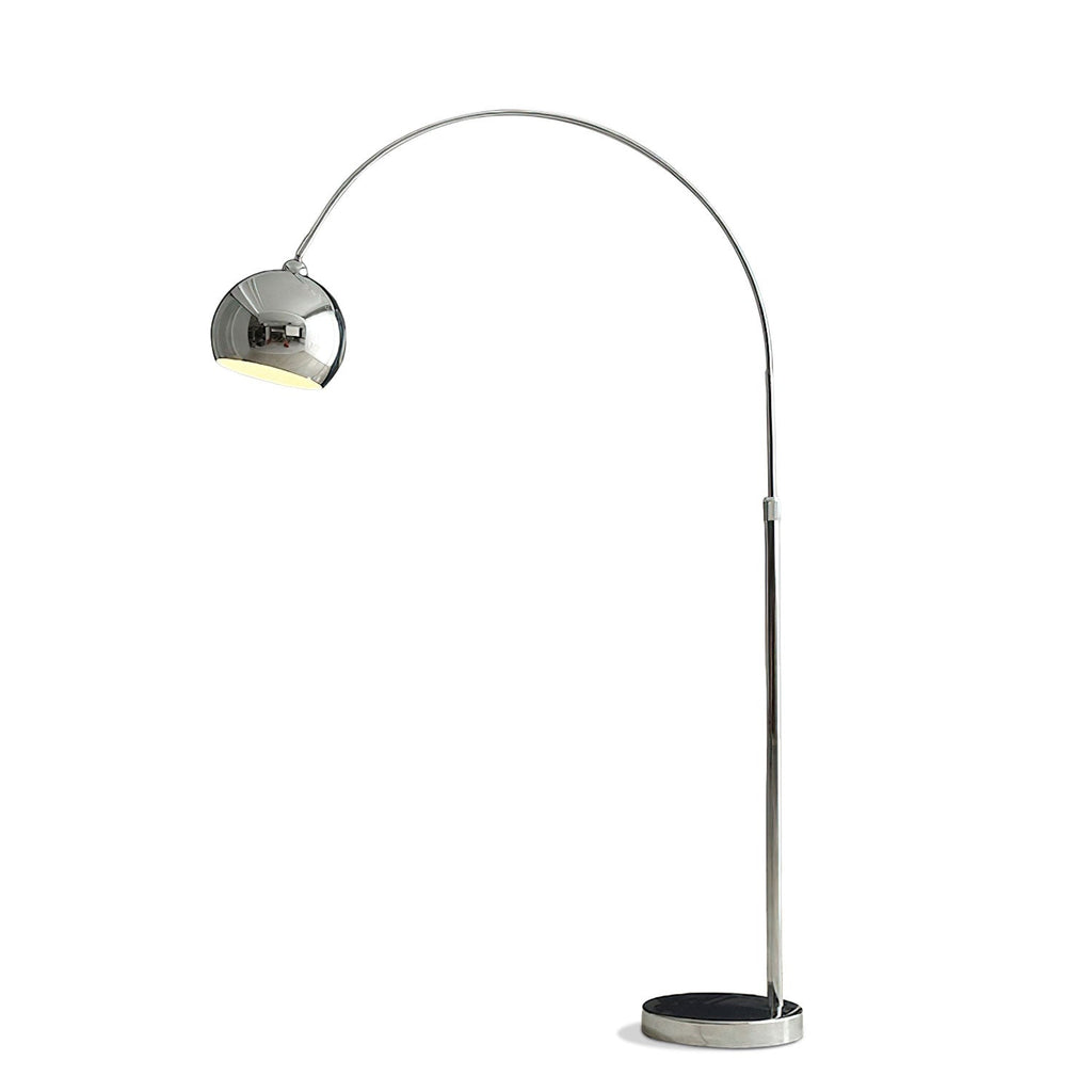A Clérachic arc floor lamp with a chrome ball head and a dark disc base, shown on a plain white background.