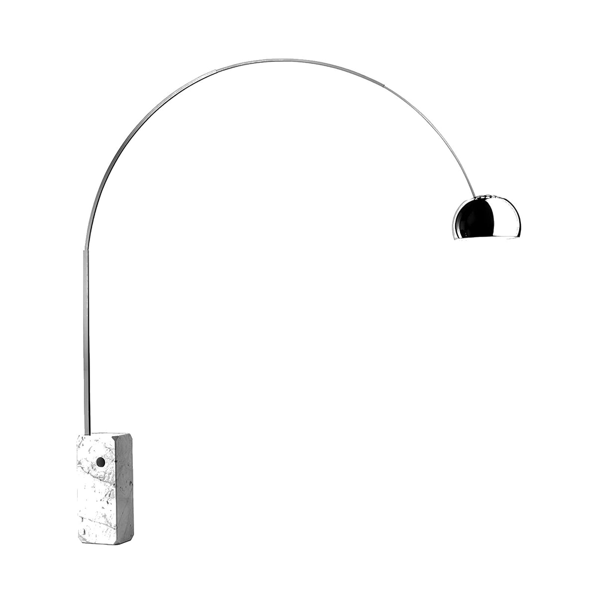 Dimension drawing of the arcadia luxe floor lamp, in outline against white.