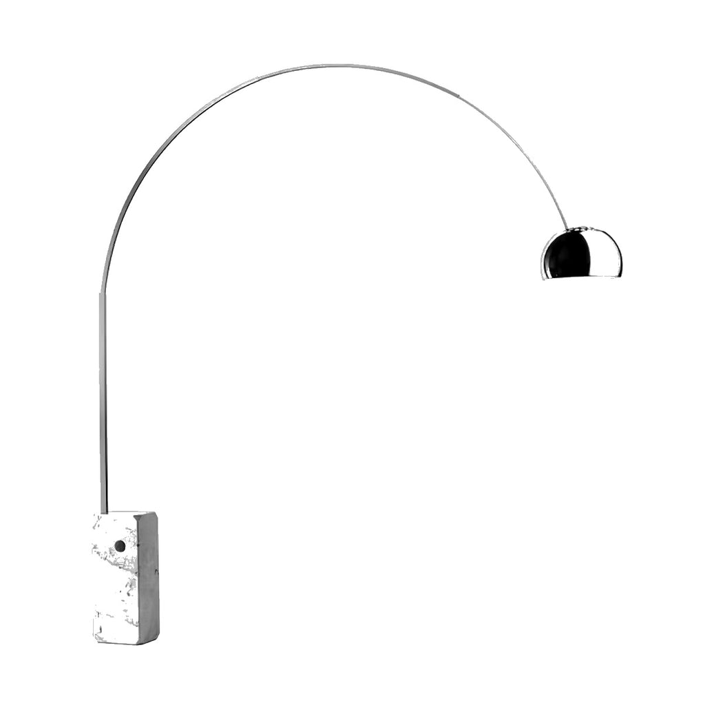 Dimension drawing of the arcadia luxe floor lamp, in outline against white.