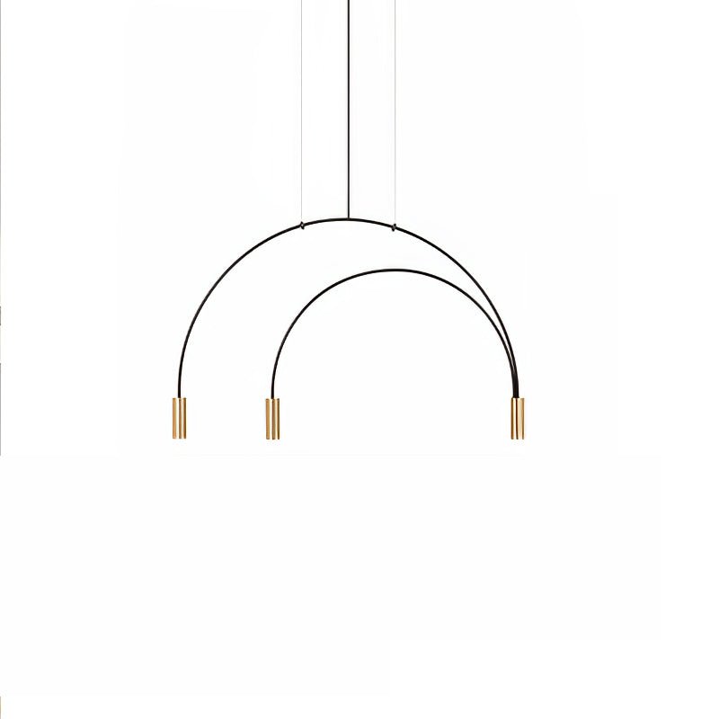 Two nested black arches and three brass spot heads, this Clérachic pendant on a plain white backdrop.