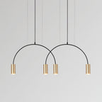 Two black arches and four brass spot heads, this Clérachic pendant hangs on a pale grey backdrop.