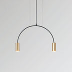 A single black arch carries two brass spot heads on this Clérachic pendant, on a pale grey backdrop.