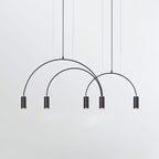 Five black spot heads and three black arches, this Clérachic pendant seen on a pale grey backdrop.