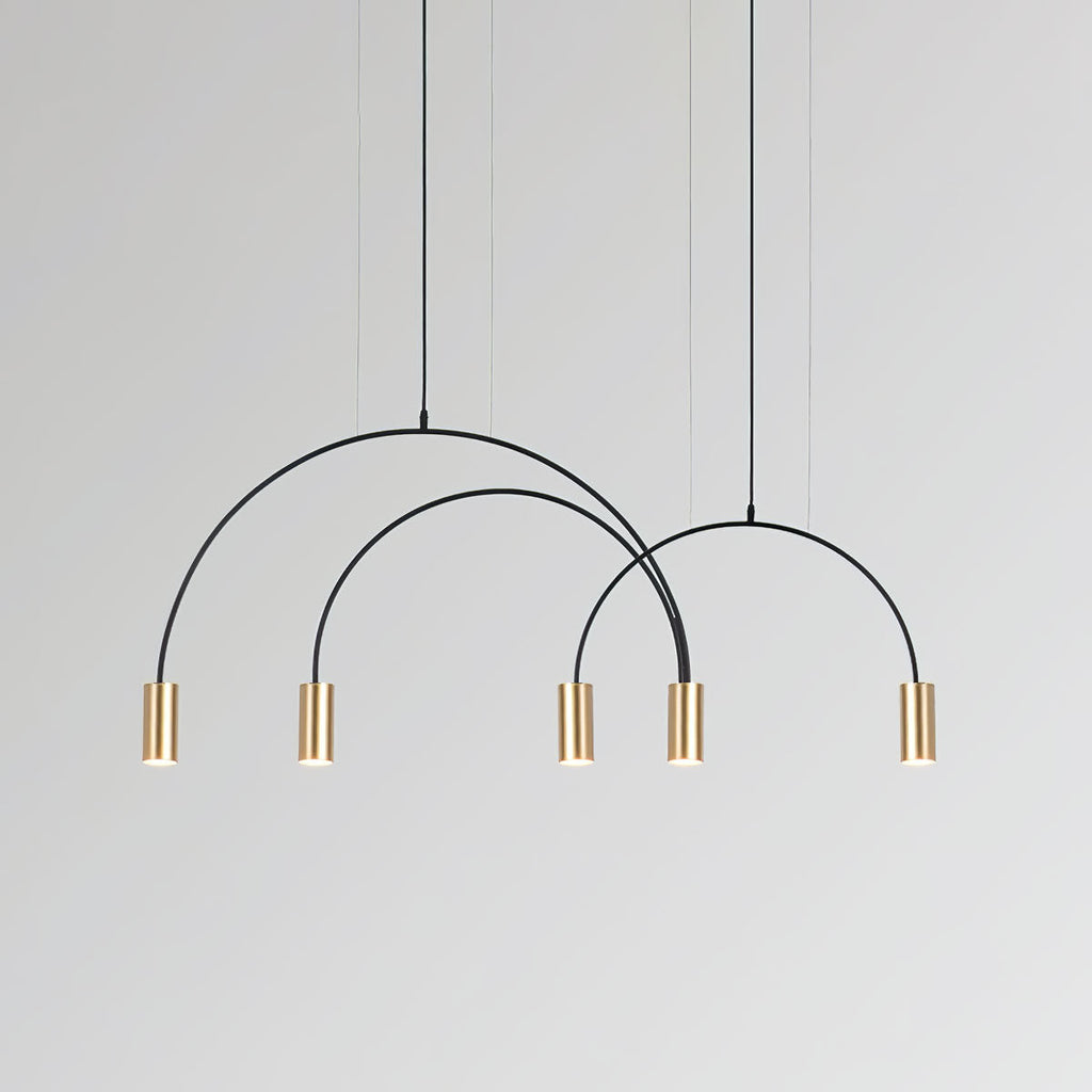 Five brass spot heads, with three arches stepping down in size, on this Clérachic pendant.