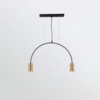 One arch with two brass spot heads hangs below a slim black canopy bar on this Clérachic pendant.