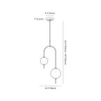 Clérachic pendant light dimension drawing, 2, every measurement marked in centimetres and inches.
