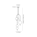 Clérachic pendant light dimension drawing, 3, every measurement marked in centimetres and inches.