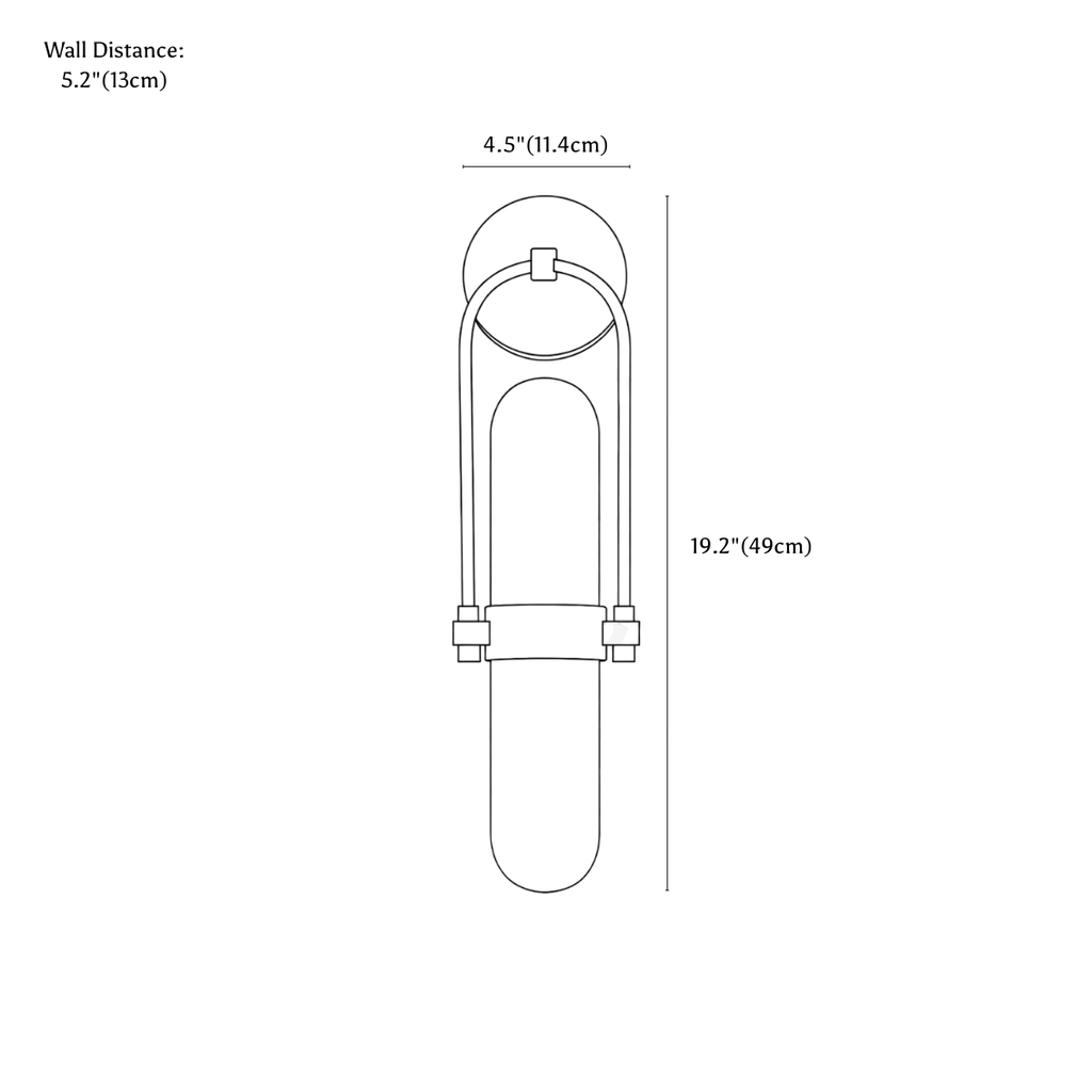 Clérachic wall light dimension drawing, every measurement marked in centimetres and inches.