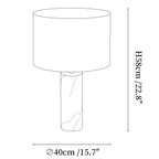 Dimension drawing of the ardena marble table lamp, in outline against white.