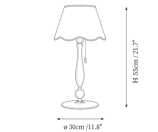 Dimension drawing of this Clérachic table lamp, with its 55 cm height and 30 cm shade diameter marked.