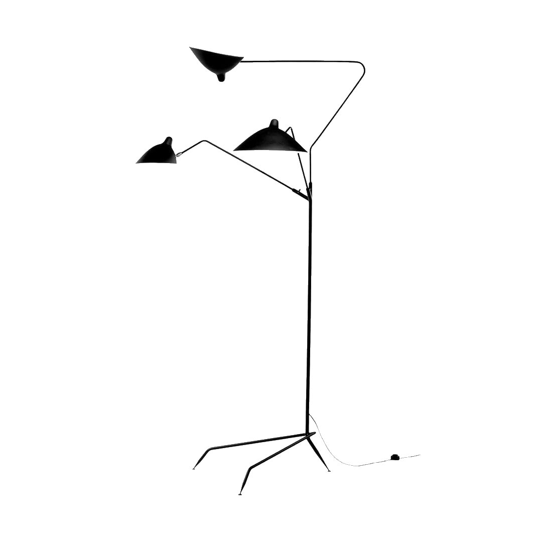 Dimension drawing of the arm spider floor lamp, in outline against white.