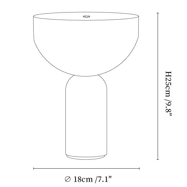 Dimension drawing of the arno sphere marble table lamp, in outline against white.
