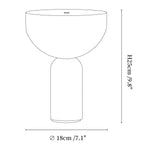 Dimension drawing of the arno sphere marble table lamp, in outline against white.