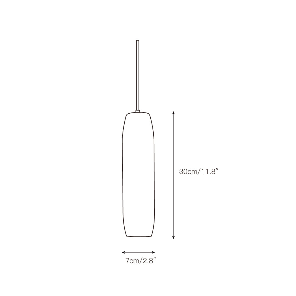 Clérachic dimension drawing of the Asbury pendant: the alabaster shade measures 30 cm / 11.8 inches tall and 7 cm / 2.8 inches wide.