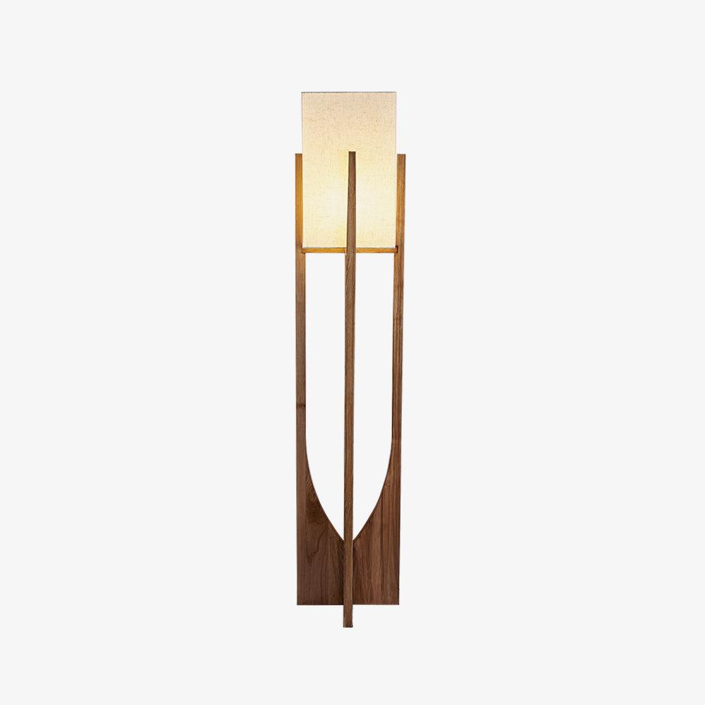 Unlit Clérachic floor lamp with a dark wood frame and a white fabric shade, shown on a pale grey backdrop.