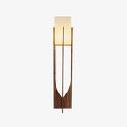 Unlit Clérachic floor lamp with a dark wood frame and a white fabric shade, shown on a pale grey backdrop.