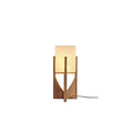 Small version of this Clérachic lamp in dark wood, with a cream shade and a black cord, on a white backdrop.
