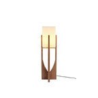 Medium-height Clérachic floor lamp in dark wood with a cream shade and a coiled black cord, on a white backdrop.