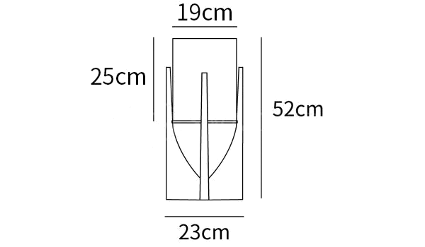 Clérachic floor lamp dimension drawing, 1 of 3, every measurement marked in centimetres and inches.