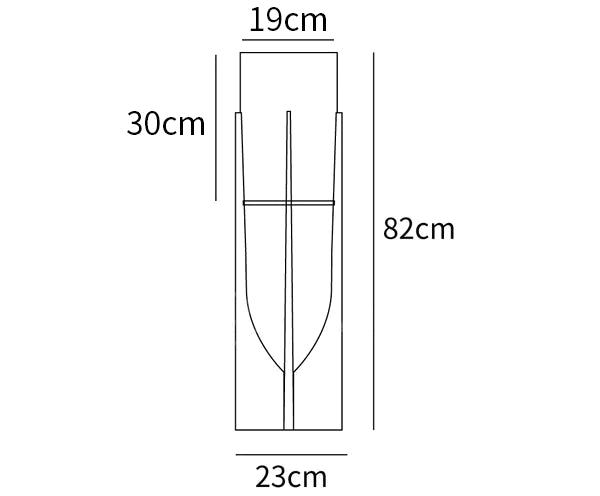 Clérachic floor lamp dimension drawing, 2 of 3, every measurement marked in centimetres and inches.