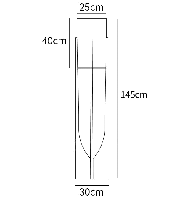 Clérachic floor lamp dimension drawing, 3 of 3, every measurement marked in centimetres and inches.