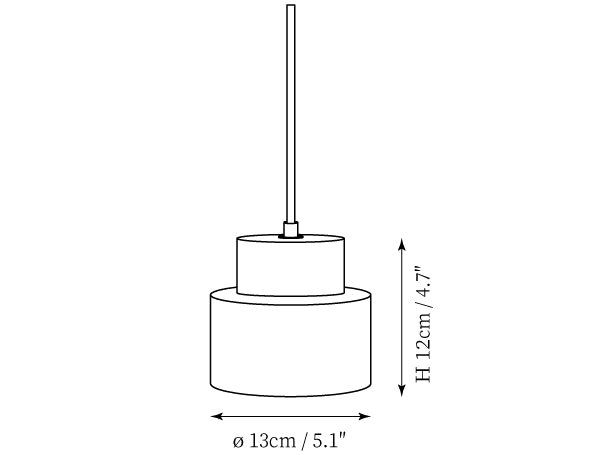 Dimension drawing of this Clérachic pendant, with its height and diameter marked.