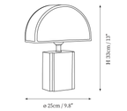 Dimension drawing of this Clérachic table lamp, with its height and the width of its base marked.