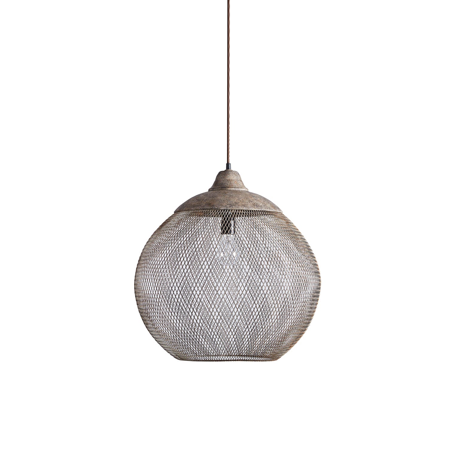 The Clérachic mesh pendant hangs from a rust cord against a plain white background.