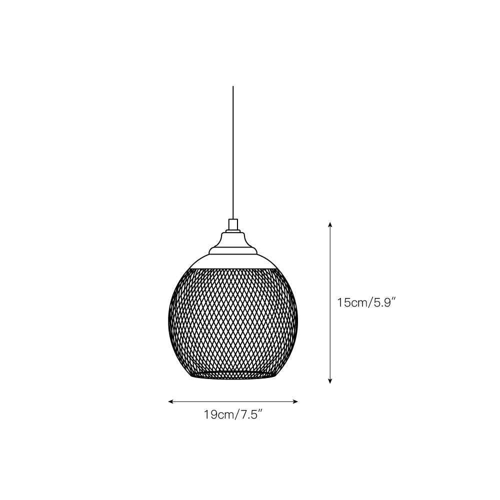 This diagram gives the small Clérachic pendant's size: 19cm/7.5 inches wide, 15cm/5.9 inches tall.