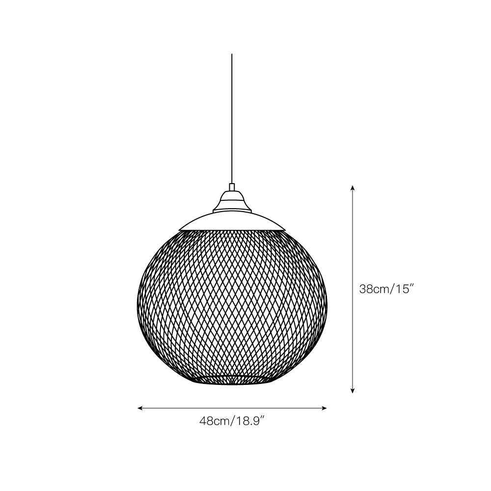 This diagram gives the large Clérachic pendant's size: 48cm/18.9 inches wide, 38cm/15 inches tall.