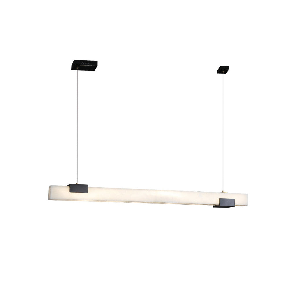 Clérachic Avert pendant photographed straight on, showing the even glow along the full alabaster bar.