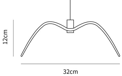 Dimension drawing of the aviara led pendant light, in outline against white.