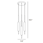 Dimension drawing of this Clérachic three-light round pendant, with its drop height and width marked.