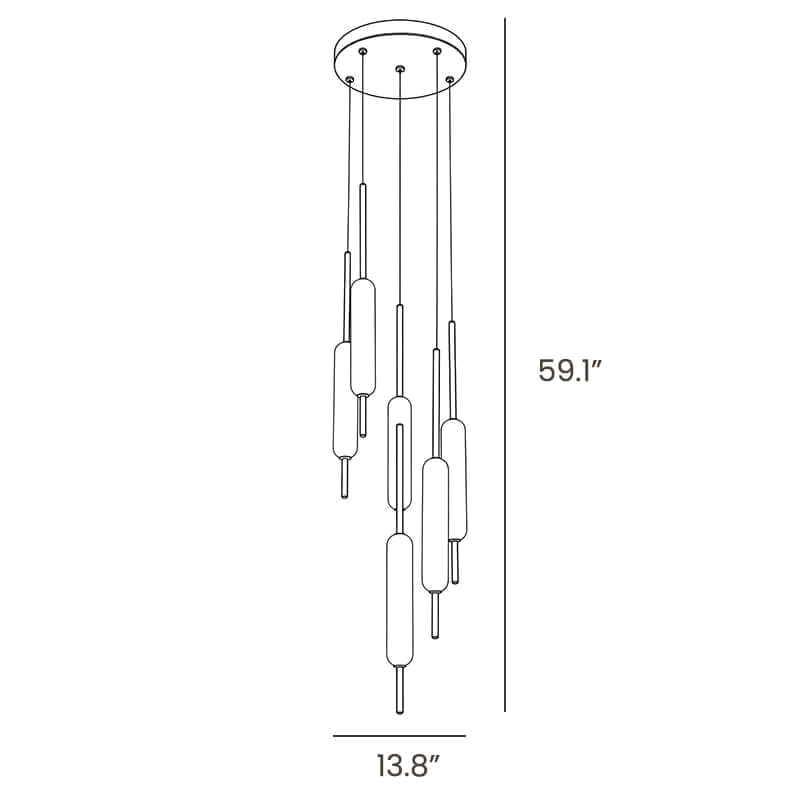 Dimension drawing of this Clérachic round cluster pendant, with its drop height and width marked.