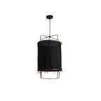 Bamboo and linen pendant light hanging in a living space