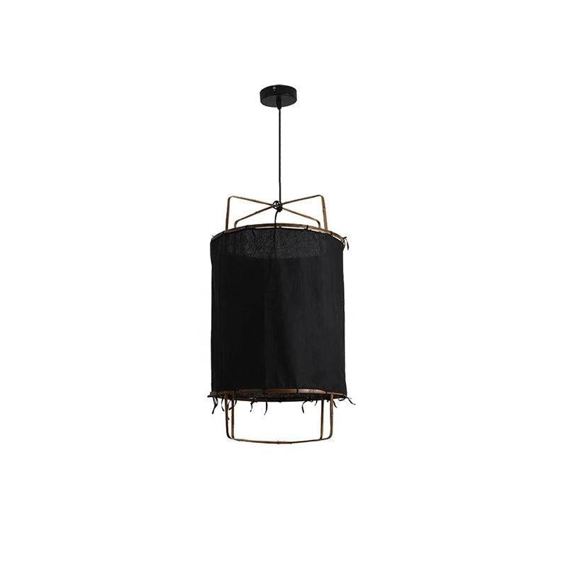 Bamboo and linen pendant light hanging in a living space