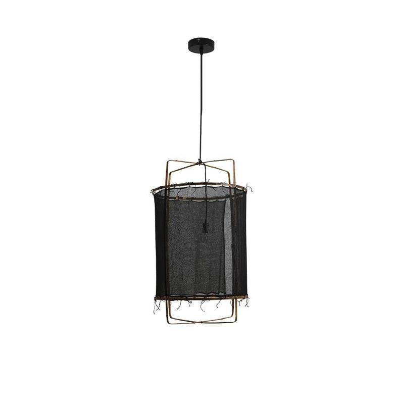 Bamboo pendant light with woven texture and warm glow
