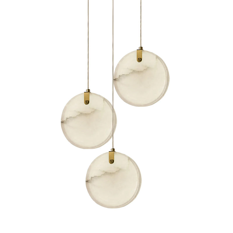 Three-head version of the Clérachic alabaster pendant, discs staggered at different drops from one shared canopy.
