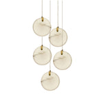 The five-head Clérachic alabaster pendant, its discs falling at staggered heights on clear braided cables.