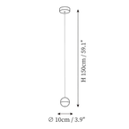 Dimension drawing of this Clérachic single-sphere pendant light, with its drop height and sphere diameter marked.