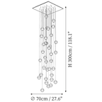 Dimension drawing of this Clérachic large pendant light on a square canopy, with its height and width marked.