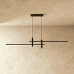 Clérachic bar pendant light in matte black, shown from a front angle with dual light bars, unlit on a plaster ceiling.
