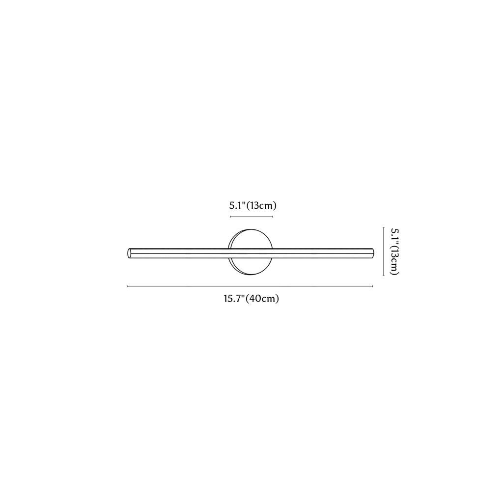 Clérachic wall light dimension drawing, 40 cm, every measurement marked in centimetres and inches.