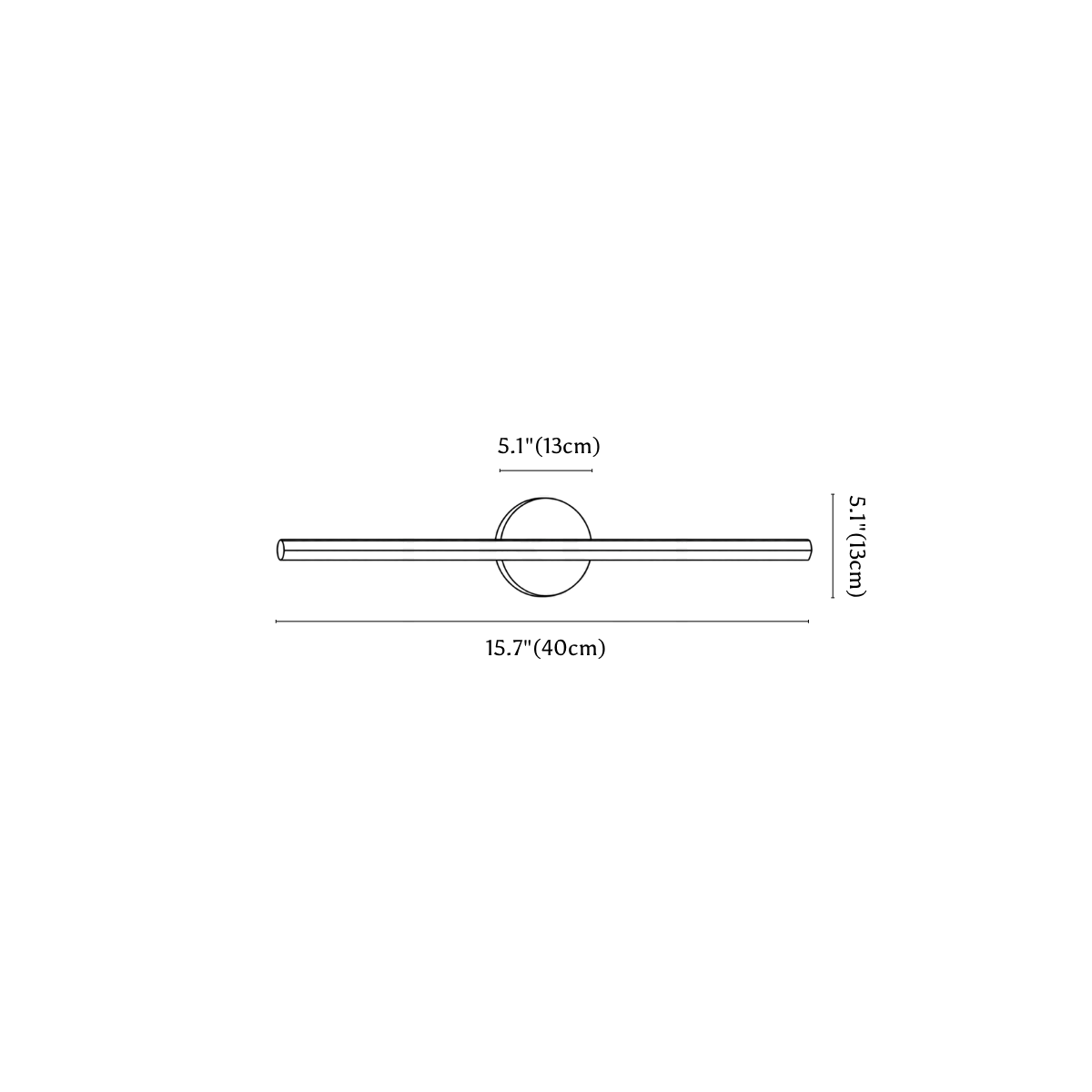Clérachic wall light dimension drawing, 40 cm, every measurement marked in centimetres and inches.