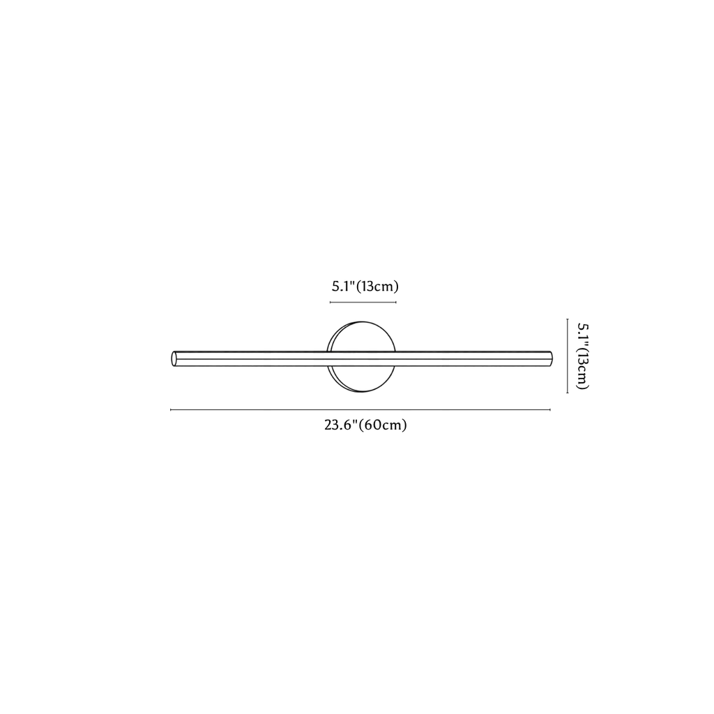 Clérachic wall light dimension drawing, 60 cm, every measurement marked in centimetres and inches.