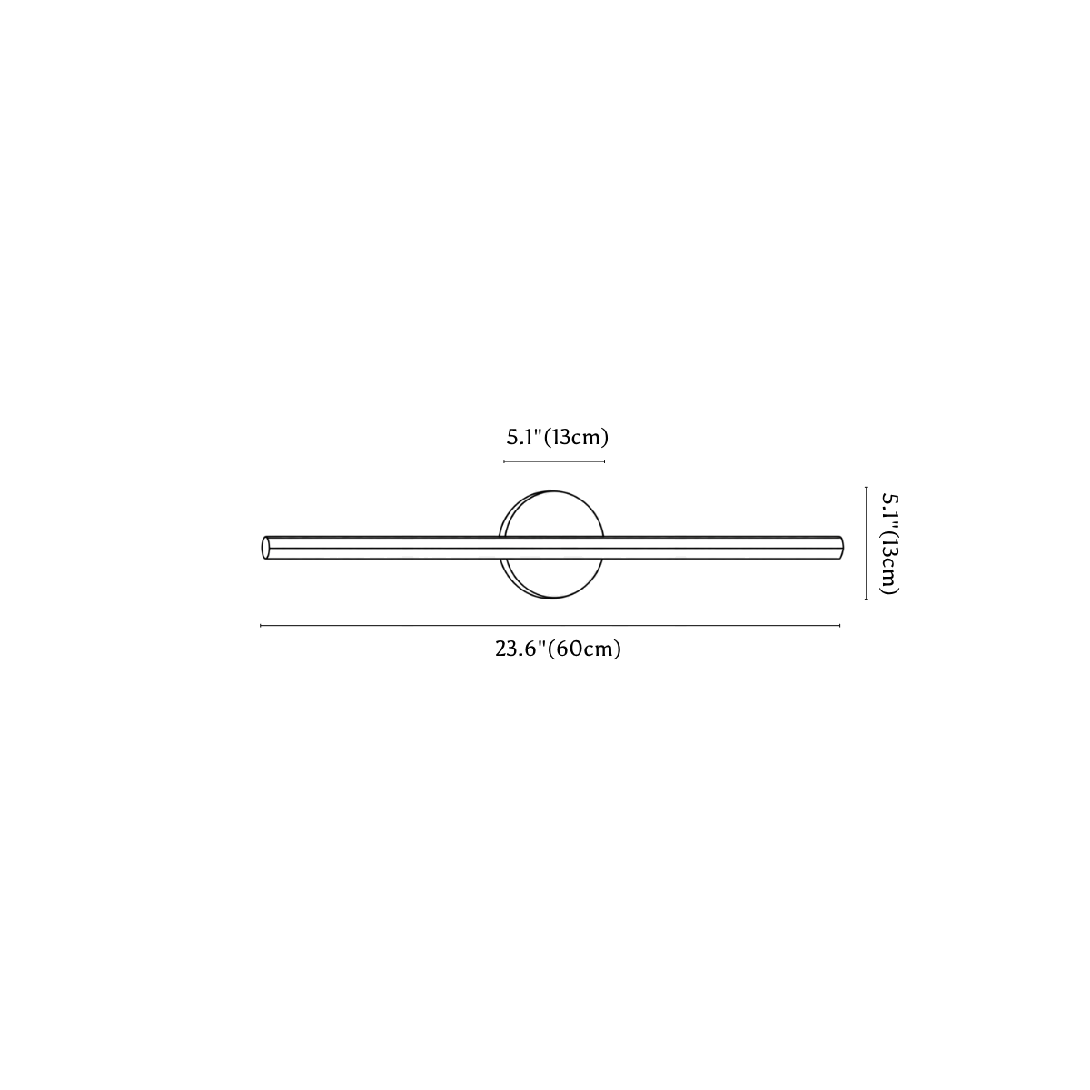 Clérachic wall light dimension drawing, 60 cm, every measurement marked in centimetres and inches.